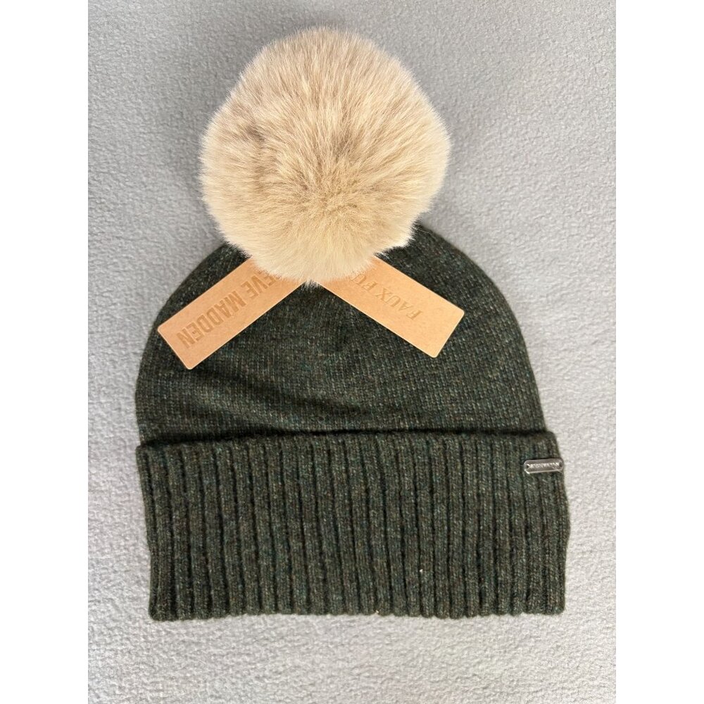 Steve Madden Women's Marled Knit Pom Pom Beanie One Size Green New With Tag's